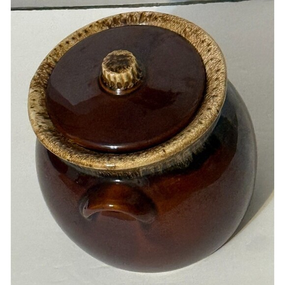 Hull Pottery Vintage Drip Brown Bean Pot Lid Oven Proof Crock USA Made Glaze Jar - Picture 12 of 16